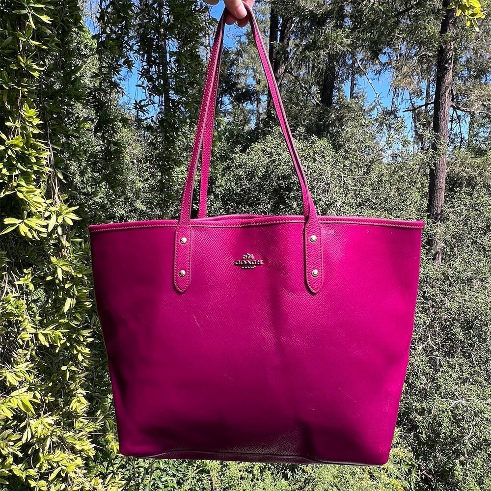 COACH Tote Bag Bright Violet PINK w Gold Hardware Womens Shoulder Bag AUTHENTIC